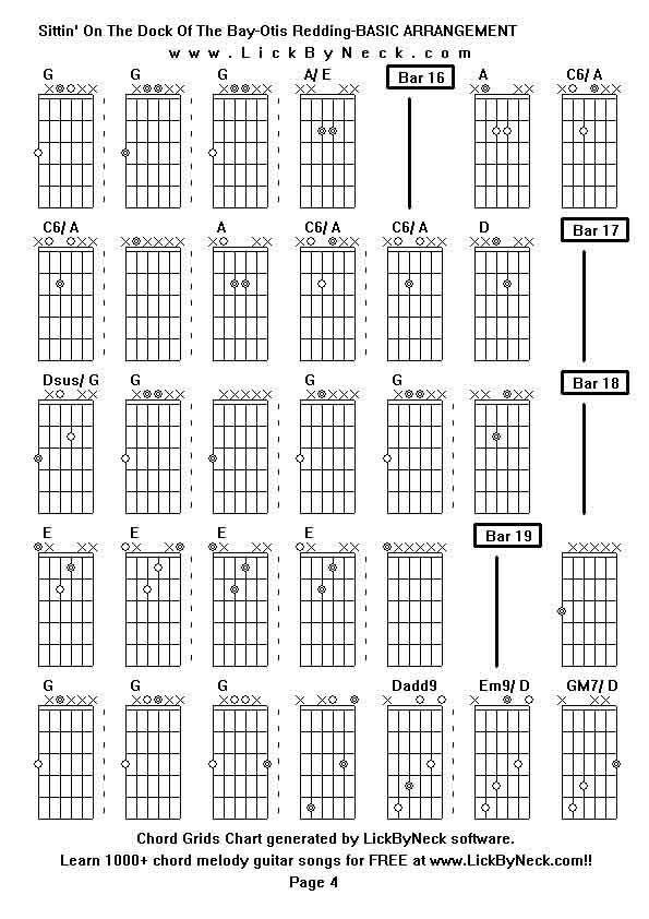 Chord Grids Chart of chord melody fingerstyle guitar song-Sittin' On The Dock Of The Bay-Otis Redding-BASIC ARRANGEMENT,generated by LickByNeck software.